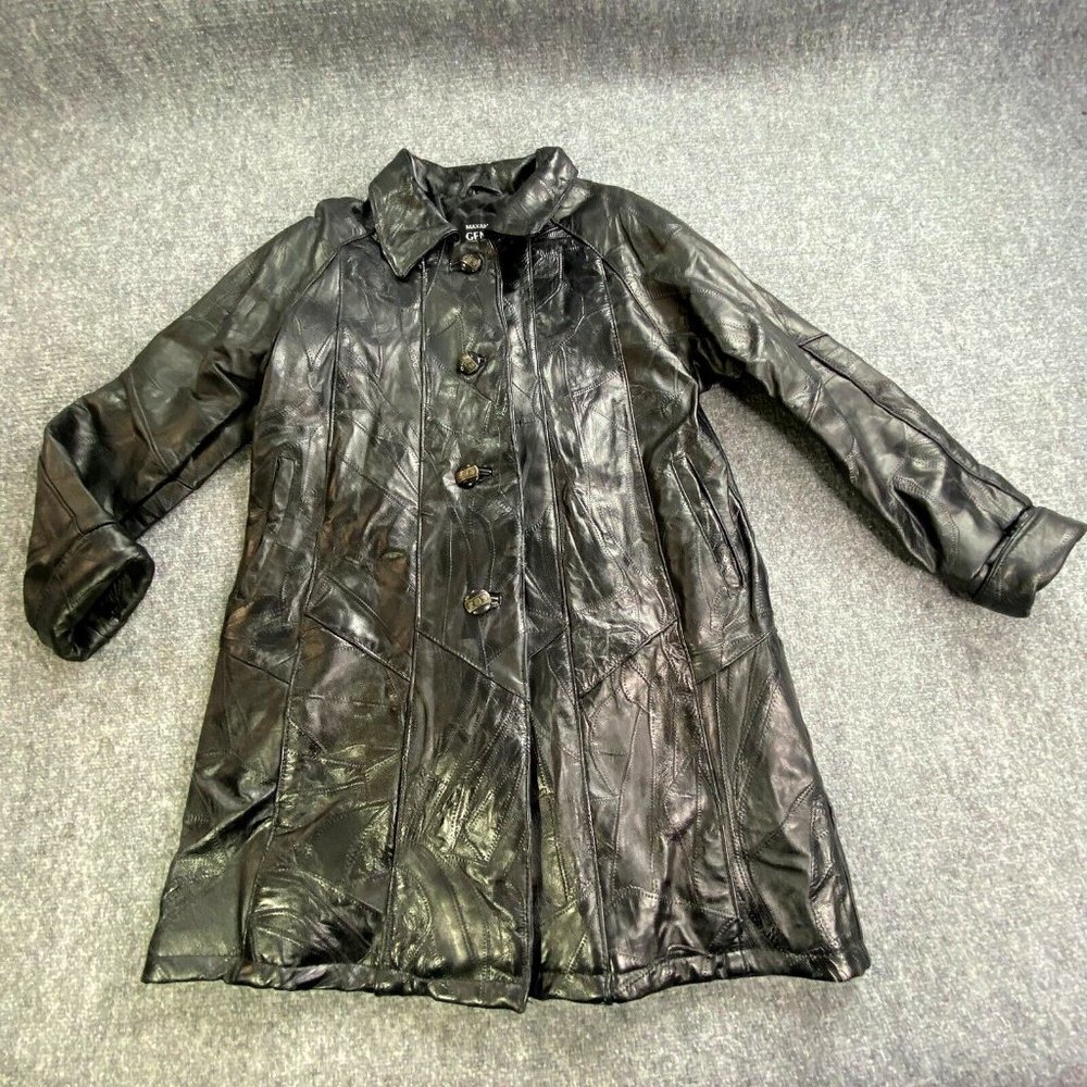VTG Y2K Maxam Leather Italian Mosaic Patchwork Coat‎ M Black Goth Boho Lambskin